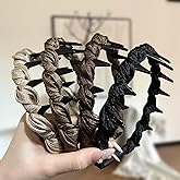 Hoojoot 4 Packs Retro High Skull Satin Headband,Reversible Comb Hairband with Teeth,No-Slip High Cranium Shiny fabric Headbands for Women Girls Daily Dating Decorations