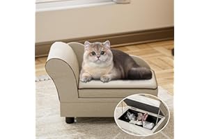 Oarlike Pet Sofa Linen Fabric Comfort Dog Couch with Storage Box Removable&Washable Cushion Dog Sofa Bed for Small and Medium Dogs, Cats for All Seasons (Small, Khaki)