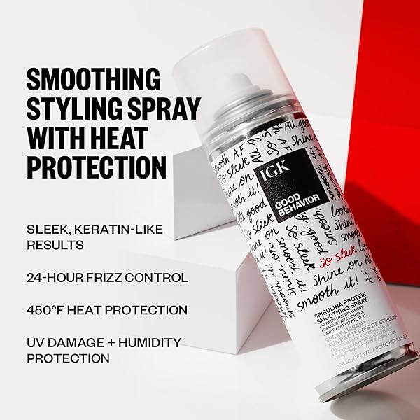 IGK GOOD BEHAVIOR SPIRULINA PROTEIN SMOOTHING SPRAY | FRIZZ CONTROL + HEAT PROTECTANT | VEGAN + CRUELTY FREE | 5.6 OZ