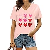 HQP Valentine Shirts for Women Love Heart V Neck T Shirt Valentines Clothing Valentines Gift Casual Tops
