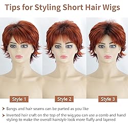 TISHINING Short Ombre Copper Pixie Cut Wigs for