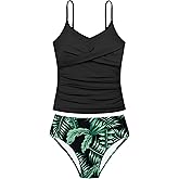 Aulyffo Girls Swimsuit 2 Piece Bathing Suit Criss Cross Ruched Girl Tankini Sets Printed Girls' Swimwear for 9-18 Years