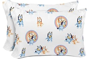SATURDAY PARK Bluey and Bingo Rainbow Clouds 2 Pack Reversible Pillowcase - 100% Organic Cotton Double Sided Pillow Cover - GOTS & Oeko-TEX Certified