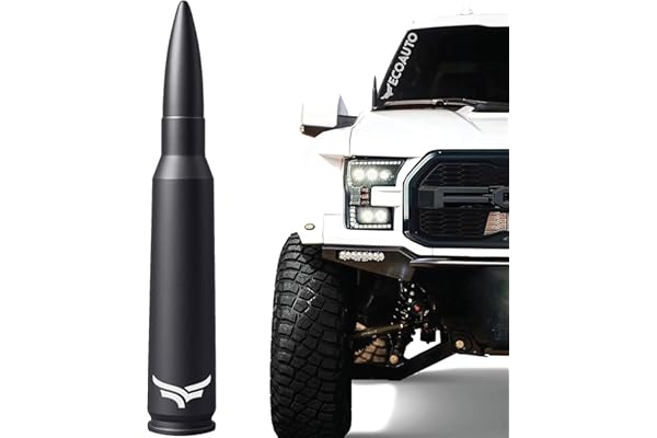 EcoAuto 50 Cal Bullet Antenna for Ford F150 F250 F350 & Dodge Ram & Ford Raptor Bronco - Instantly Upgrade Your Truck Look with F150 Antenna - Anti-Theft Antenna Topper - Matte Black Bullet Antenna