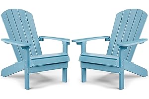 YEFU Adirondack Chairs Set of 2 Plastic Weather Resistant, Outdoor Chairs 5 Steps Easy Installation, Like Real Wood, Widely Used in Outdoor, Patio, Fire Pit, Deck, Outside, Garden, Campfire Chairs (Blue)