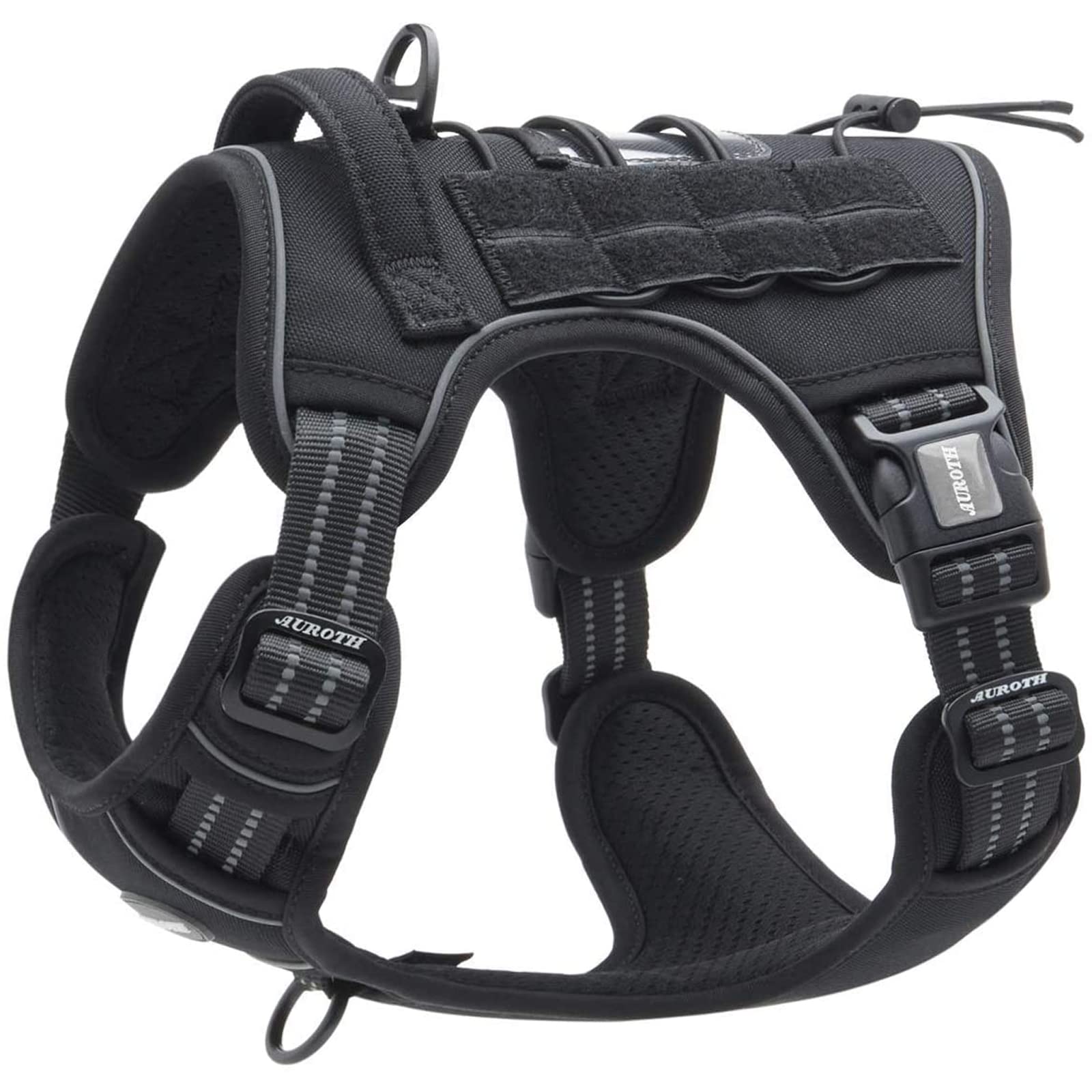 Auroth Tactical Anti Pull Dog Harness Adjustable Breathable Pet Vest Harness for Small Medium Large Dog Reflective Dog Harness Military Materials Size M, Black
