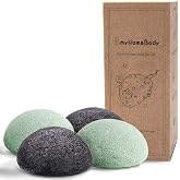 myHomeBody Natural Konjac Facial Sponges, Sage Green &amp; Graphite Gray | Natural Konjac Sponge, Charcoal Face Sponge, Gentle Face Cleansing, Facial Exfoliation, With Aloe Vera and Activated Charcoal