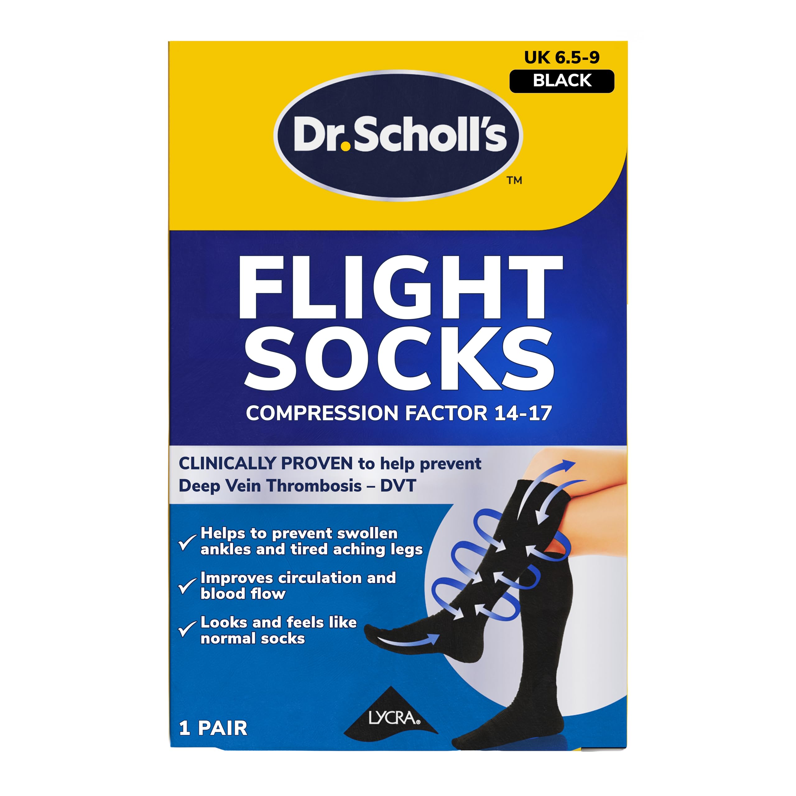 Dr. Scholl's Flight Socks - Clinically Proven Compression Socks for Flight Travel - Help Prevent Swollen Ankles and Deep Vein Thrombosis (DVT) - Sheer - Size 6-9, 1 Pair