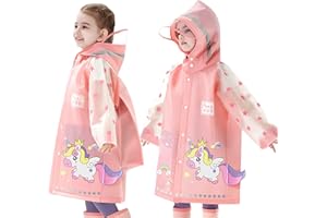 Fewlby Kids Raincoats For Girls Boys Waterproof Rain Jacket Cartoon Unicorn Children Toddler Rain Wear Children Rain Poncho L Size 5-6 Years