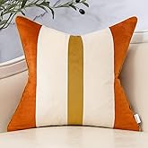 Yangest Orange Patchwork Throw Pillow Cover Striped Velvet Cushion Case Modern Pillowcase for Sofa Couch Bedroom Living Room Home Decor,18x18 Inch