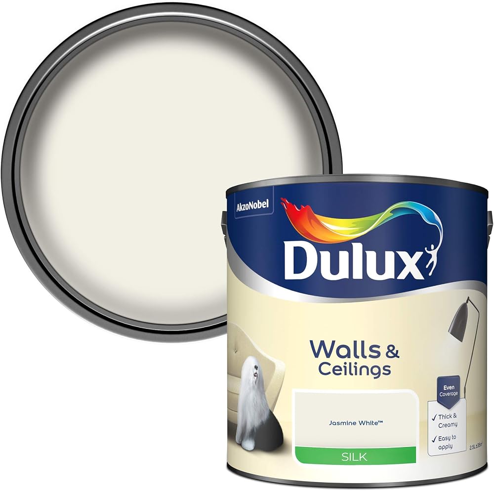 Dulux Silk Emulsion Paint For Walls And Ceilings Jasmine White 2.5L