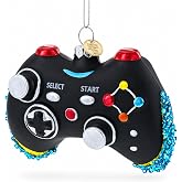Sleek Black Video Game Controller Glass Christmas Ornament | Hand Painted, Ready to Hang, Gift Tagged
