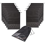 12PCS Travel Shoe Bags Non-Woven Storage with Rope for Men and Women Large Shoes Pouch Packing Organizers, Black