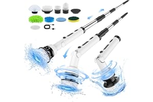 SMARTTAIL Electric Spin Scrubber, Cordless Power Scrubber with 3 Angle Adjustments & 2 Speed Settings, Detachable Long Handle Cleaning Brush with 9 Heads, Spin Brush for Bathroom, Kitchen, Tub, Toilet