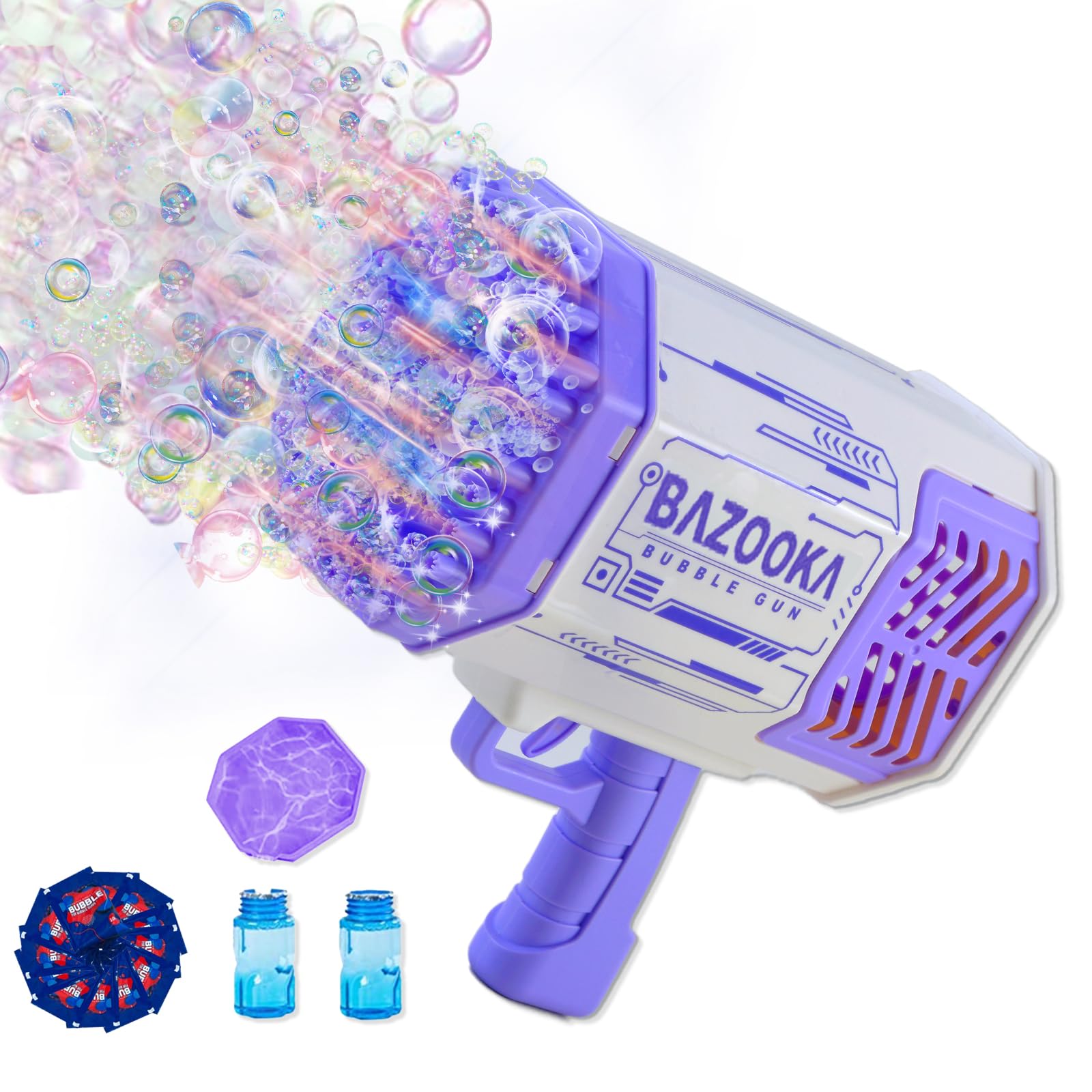 Petrella Toy Bubble Gun for Kids 69 Holes Bubble Machine for Toddlers 1-3 4-8 Girls Boys, Rechargeable Bazooka Bubble Blower Guns for Wedding Summer Outdoor Party with Bubble Solution