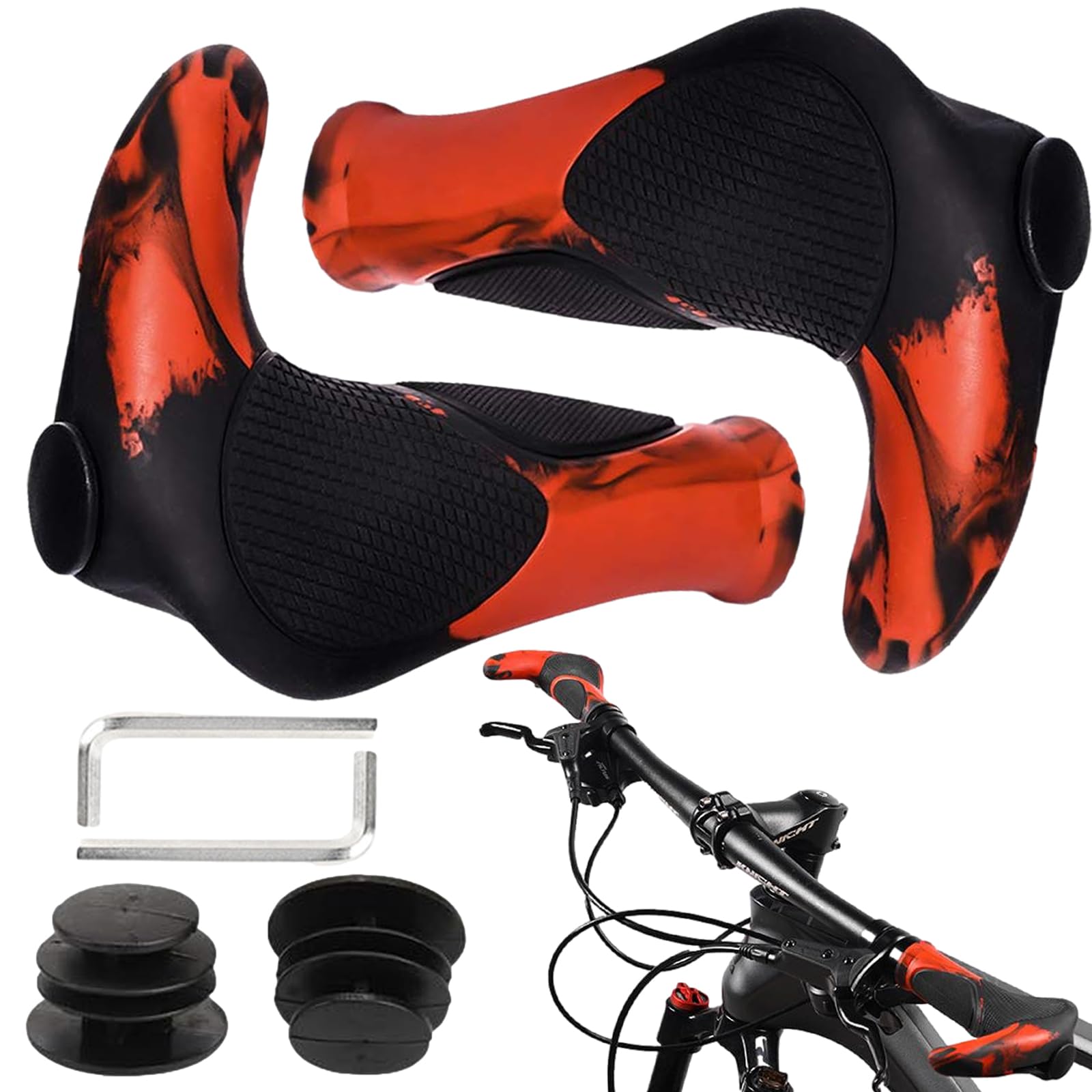 DCAS Hörner Bicycle Handlebars, Ergonomic Handles, Non-Slip Handlebar Grips 22 mm, MTB Grips Soft, for Bicycle/E-Bike/BMX and Much More (Red)