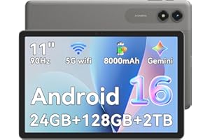 VekfulPC Android 16 Tablet 11 Inch, 24GB RAM (6+18 Expansion) + 128GB ROM (2TB TF Support), 90Hz IPS Display, 8000mAh, Entert