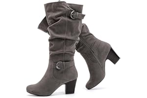 Ruiee Women's Slouchy Knee High Boots with Chunky Heel, Pointed Toe, Comfortable and Fashionable Fall Winter Boots for Women.