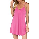AUHEGN Nightgown for Women Loose Sleepwear V Neck Pajama Dress Soft Nightshirt Sleeveless Nightdress Chemise