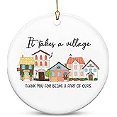OASSIE Thank You Gifts for Women Men - It's Takes A Village Ceramic Christmas Ornaments 2025 - Christmas Appreciation Daycare Gifts for Neighbor Teacher Nurse Coworker Employee Nanny Babysitter
