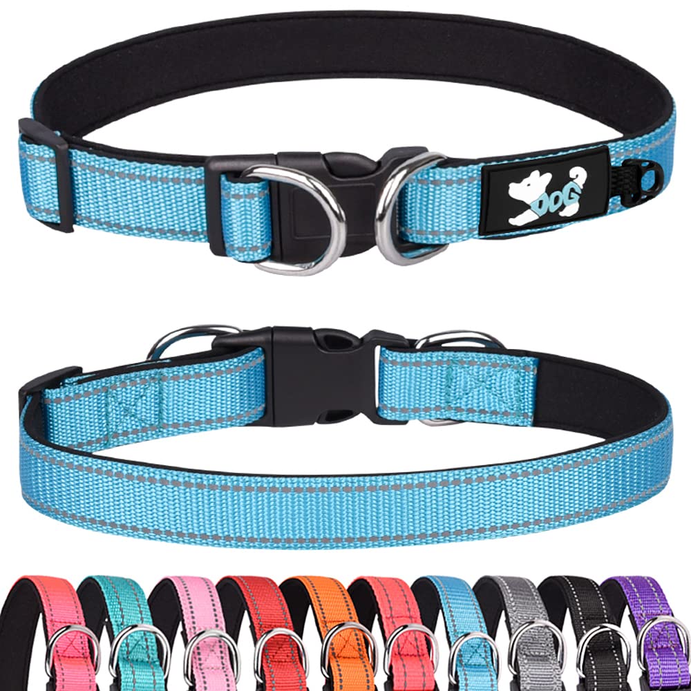 Haoyueer Padded Dog Collar Reflective Dog Collars for Small Medium Large Dogs Comfortable Soft Neoprene Adjustable Basic Dog Collars (S, Blue)
