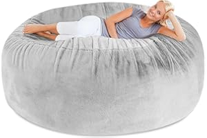 ZGLCQSGY Bean Bag Chair,Bean Bag Chairs for Adults (it was only Cover,not a Full beanbag) 6FT Large Bean Bag Cover Light Grey Big Round Soft Fluffy PV Velvet Comfy for Living Room