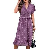 BTFBM Women Short Sleeve V Neck Swiss Dot Midi Summer Dresses 2024 Boho Ruffle Long Dresses Ruffle Wedding Guest Dress