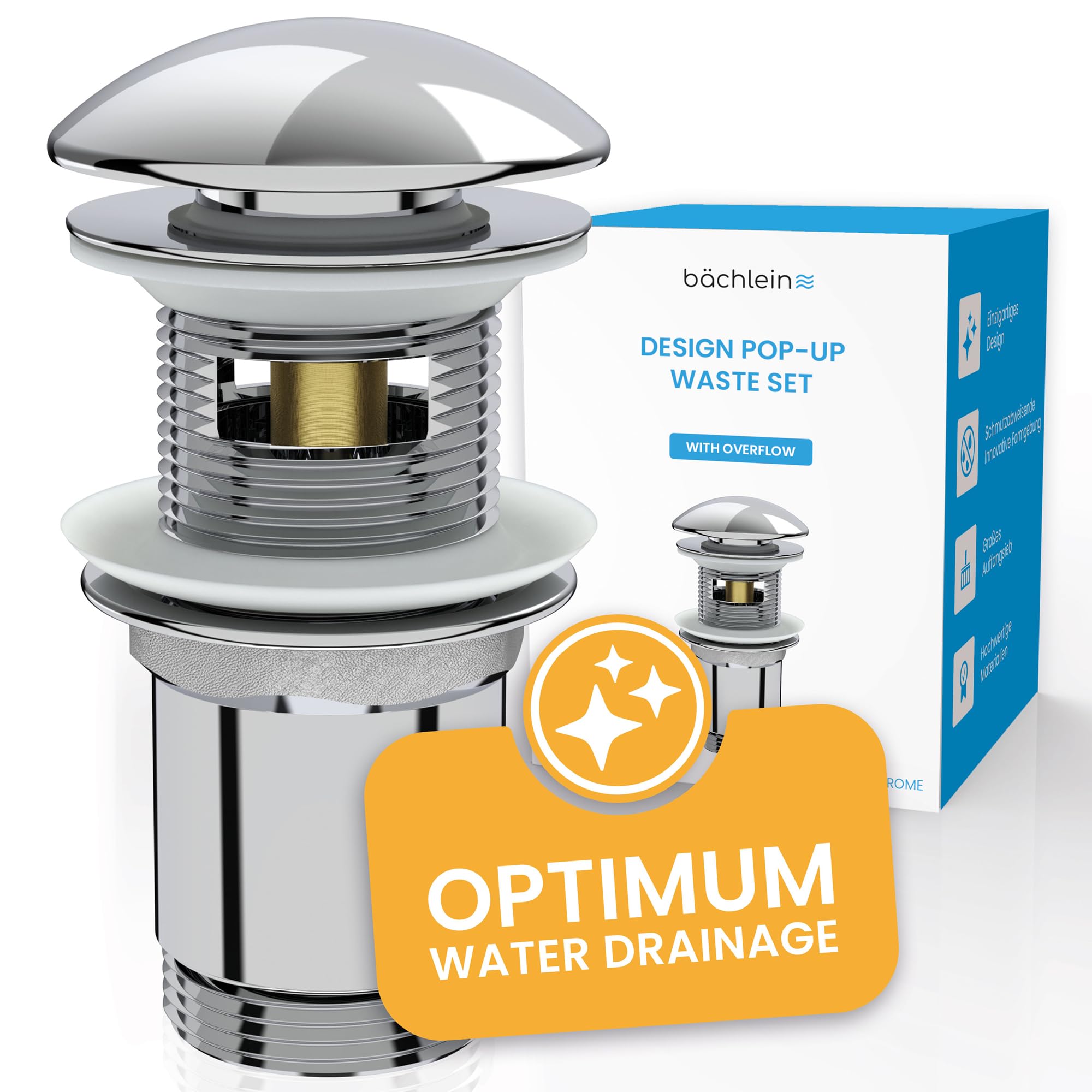 Bächlein Designer Drain Fitting with Overflow Chrome