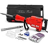 XtremepowerUS 2200W Demolition Jack Hammer Flat Chisel Bull Point Chisel Bits Demo Chipping Hammer Concrete Pavement Breaker DIY Construction Concrete Floor Breaker Punch Drill
