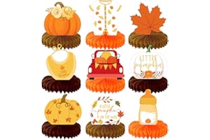 Dianelhall 9 Pcs Fall Honeycomb Centerpieces Little Pumpkin Party Table Decorations for Fall Thanksgiving Baby Shower Gender Reveal Autumn Harvest Birthday Party Supplies(Yellow)