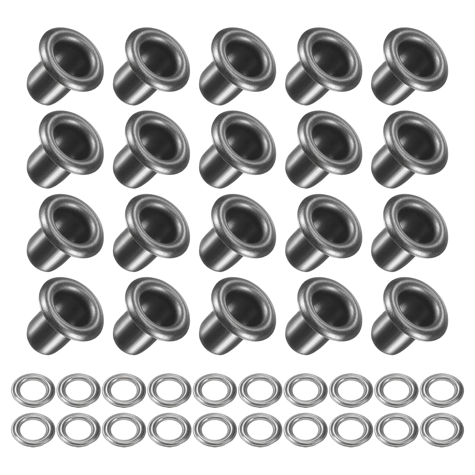 METALLIXITY Eyelets with Washers (8 x 4 x 7mm) 100Pack, Copper Grommet Kit Chrome Plated - for Leather Canvas Clothes DIY Crafts Making, Dark Gray