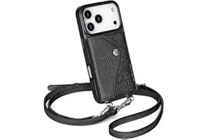 LUCKYCOIN Crossbody Wallet Phone Case for iPhone 17 Pro,100% Genuine Leather Wallet Phone Case with Expandable Flip Card Holder,Phone Purse for Women with Adjustable Removable Strap - Pebble Black