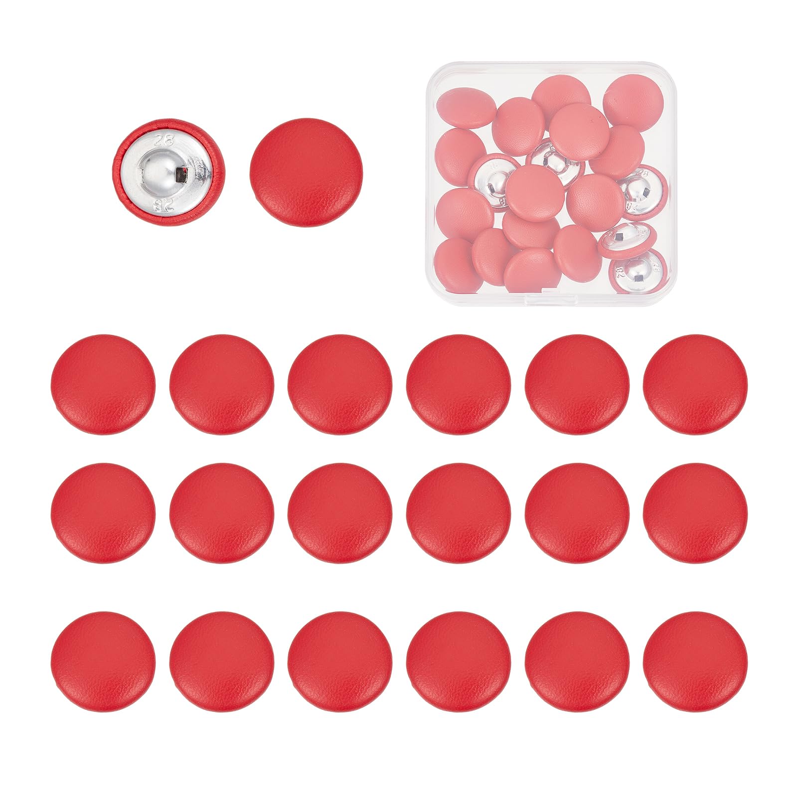 NICENEEDED 20 PCS PU Leather Covered Buttons, 18mm Red Round Sewing Buttons, Faux Leather Button with Shank Sew On Upholstery Leather Button for Making Crafts