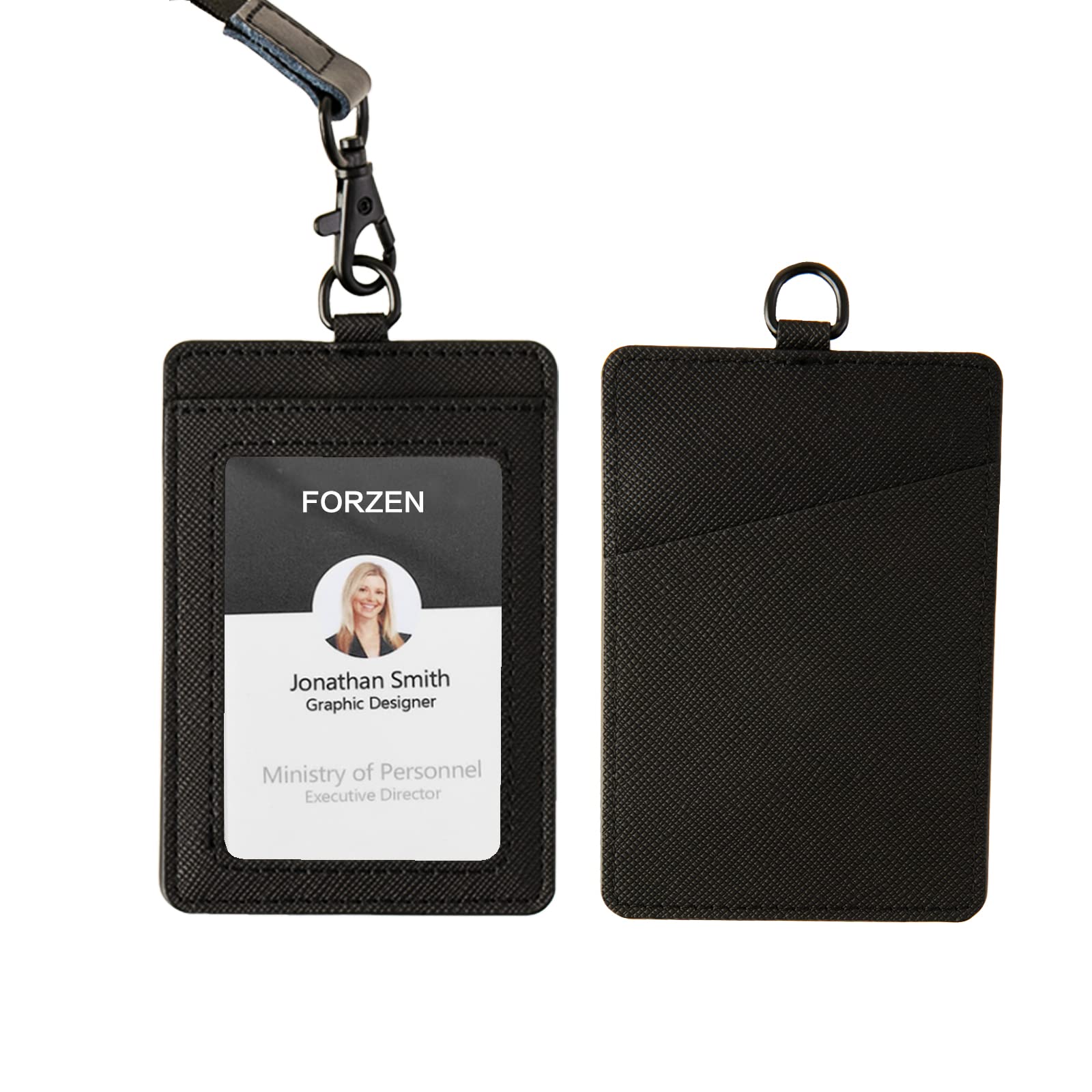 Badge Holders,Leather ID Badge Holder,Vertical Leather ID Badge Card Holder with 1 Clear ID Window & 2 Elastic Credit Card Slot and 1 Detachable Neck Lanyard for Offices ID,School ID (Black)