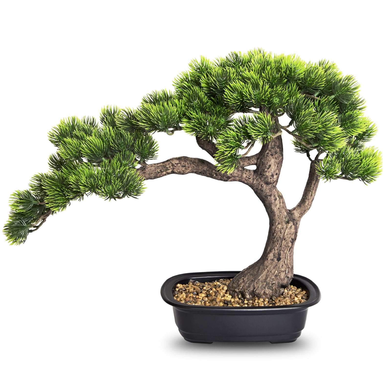 Photo 1 of Artificial Bonsai Tree, Large Faux Pine Plants 15 inch, Faux Juniper Potted Plants Indoor Decor for Office Desk Home Table, Greenery Desktop Bonsai Plant for Room Decorations, Tall 15"