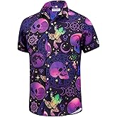 J&DHUASHA Mens Halloween Shirt Fun Pumpkins Short Sleeve Button Down Hawaiian Dress Shirts