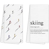 EGBTL Winter Skiing Definition Kitchen Towels, Skiing Gifts Hand Towels for Bathroom Decor, Ski Lover Gifts for Women Men Dishcloths Dish Towel for Kitchen, Winter Bathroom Decor 16x24 Inches Set of 2