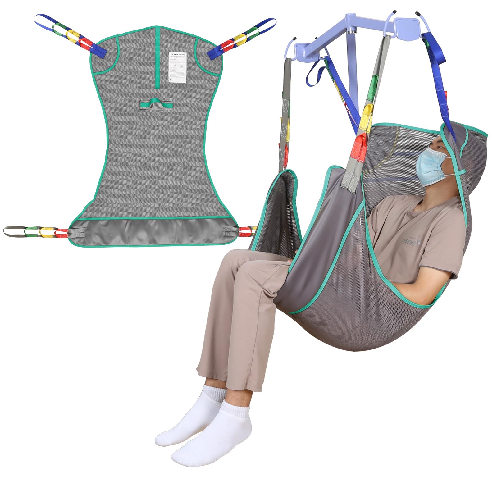 Universal Full Body Hoist Sling for Patient Lift – Mesh Transfer Sling for Shower, Large Bariatric Hoist Sling for Elderly & Disabled, 500lbs Weight Capacity (L-Gray)
