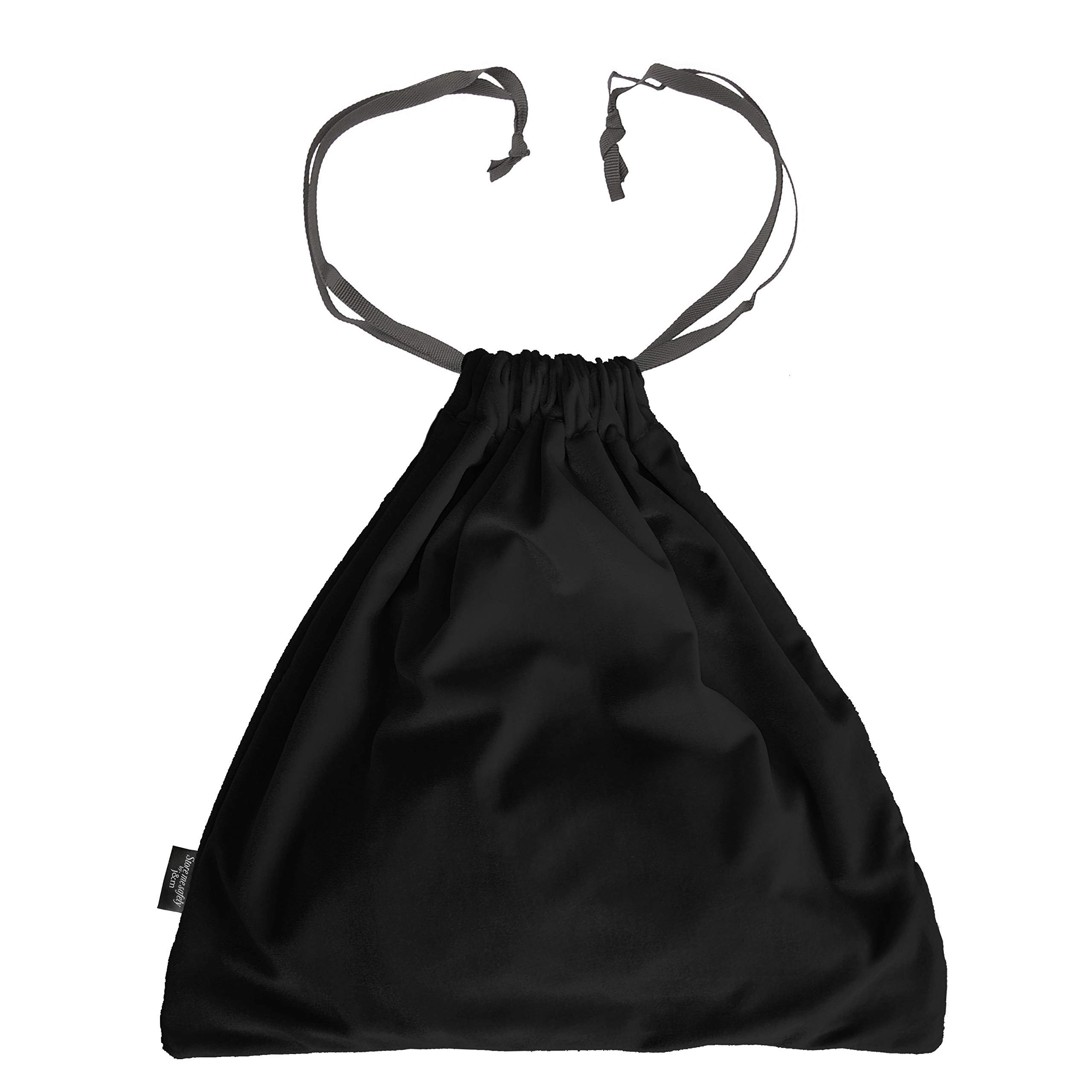 Velvet Hair Dryer Storage Bag with Large Internal Pocket – Soft & Stylish 35x35cm Pouch to Protect Appliances, Heels & Accessories with Drawstring Closure (Black)