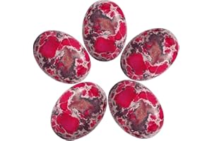 TUMBEELLUWA Sea Sediment Jasper Oval Stone Cabochons Flatback Semi-precious CAB for Jewelry Making Pack of 5, Red(22x30mm)