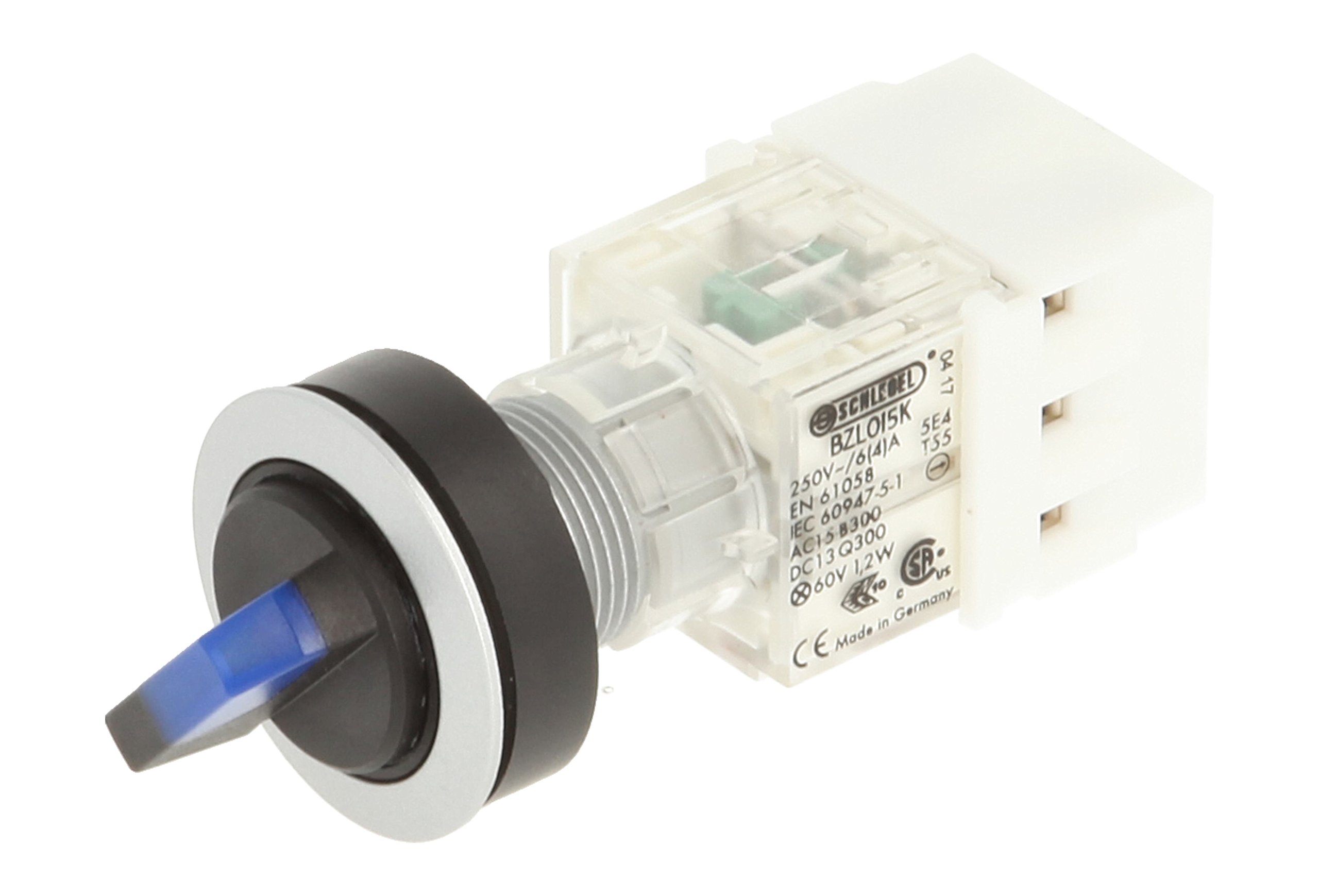 selector, rastend, Club 23.001.110 2 Positions Momentary Contact Transmitter 1 Closer + 1 opener with Bulb Socket t5,5 K LED 24 V, SCREW TERMINAL, Blue/Silver (Pack of 2)