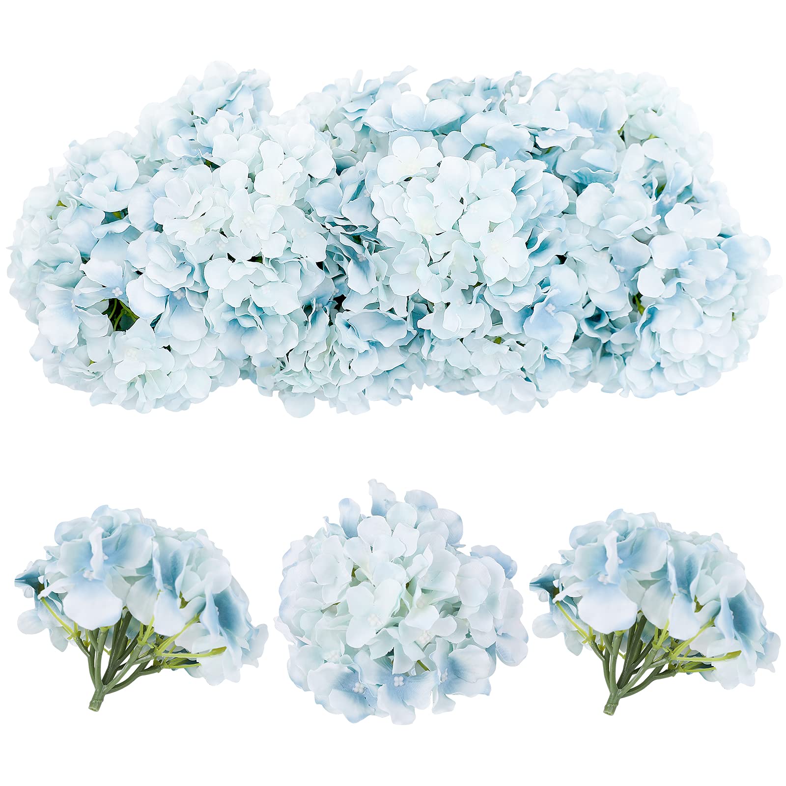 Tifuly 12Pcs Artificial Hydrangeas, Realistic Silk Hydrangeas Flower Heads with Stems Fake Flowers for Wedding Bridal Bouquets, Home Office Party Decor, Floral Arrangements, Centerpiece(Lake Blue)