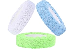 SEWACC 3 Rolls Double-sided Fabric Lace Tape Set for Scrapbooking DIY Crafts, Self-adhesive Lace Trim