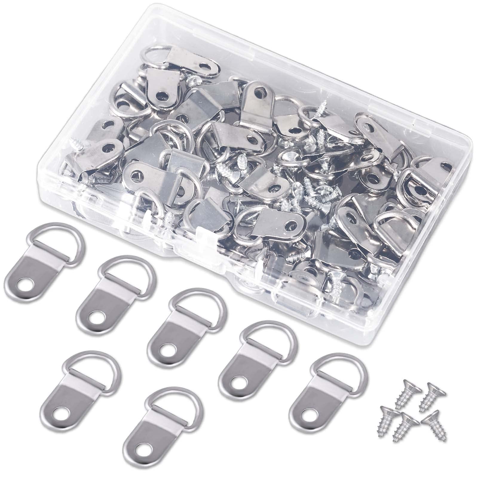 LUTER 50pcs D Ring Hangers, Heavy Duty D-Ring Picture Hangers Kit with 50pcs Screws Nickel Plated Picture Frame Wire Kit for Wall Decor Mirror Art Gallery, A33033, Silver