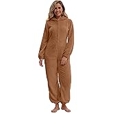 SEAUR Women's Sherpa Romper One-Piece Hooded Fuzzy Jumpsuit Fleece Plush Pajamas Bear Onesie Sleepwear