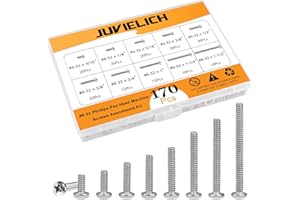 JUVIELICH 170 Pieces Machine Screws #6-32x 3/16",1/4", 5/16", 3/8", 1/2", 5/8", 3/4", 1", 1-1/4",1-1/2",10 Size #6-32 UNC Phillips Pan Head Machine Screws Assortment Kit for Cabinet Drawer Knob Pull Handle