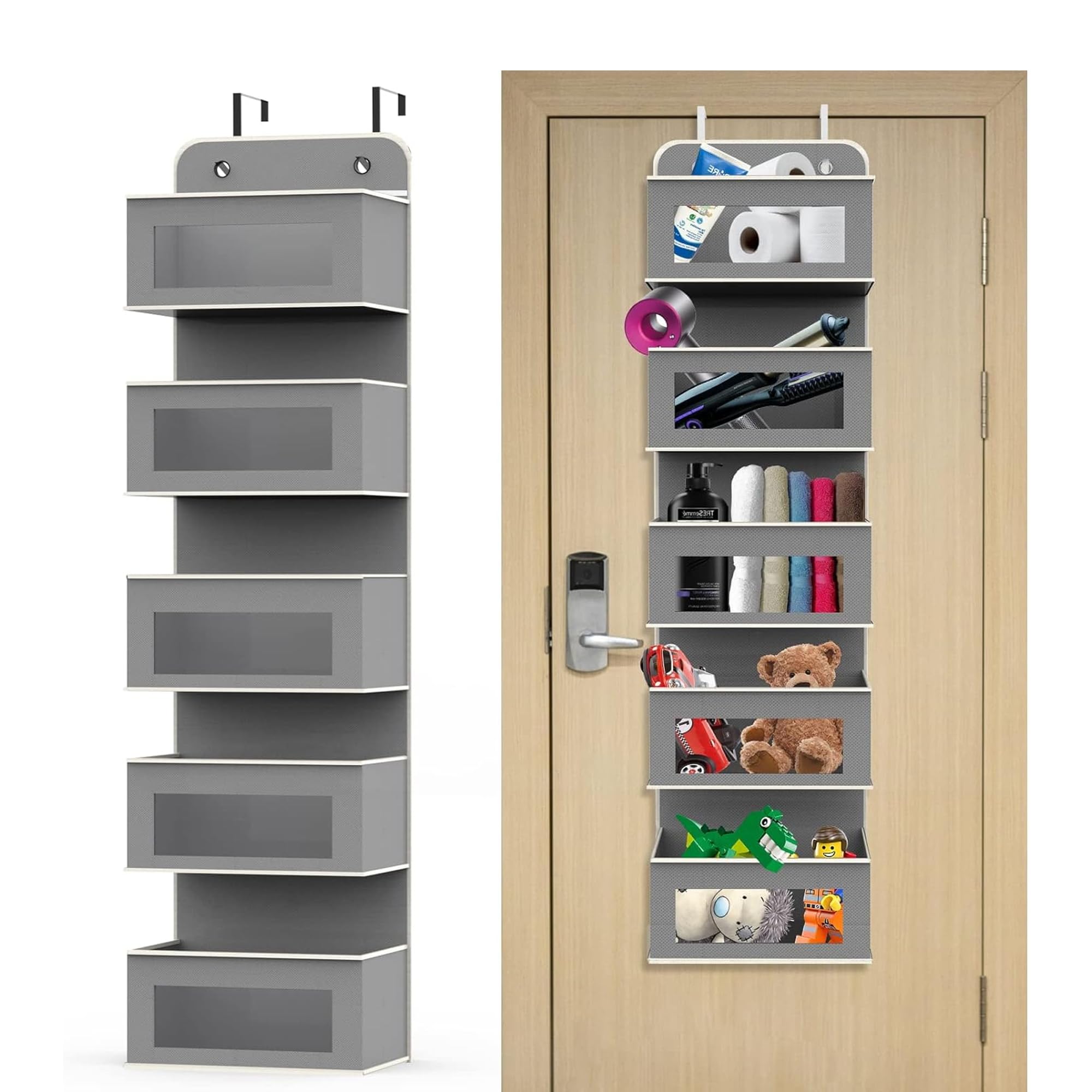 plastific 5 Tier Hanging Wardrobe Storage Shelf Organiser Breathable Closet Pockets Unit Cupboards Shelves Foldable for Clothes Sweaters Shoes Accessories (5 Tier Hanging Storage - Gray - D2)