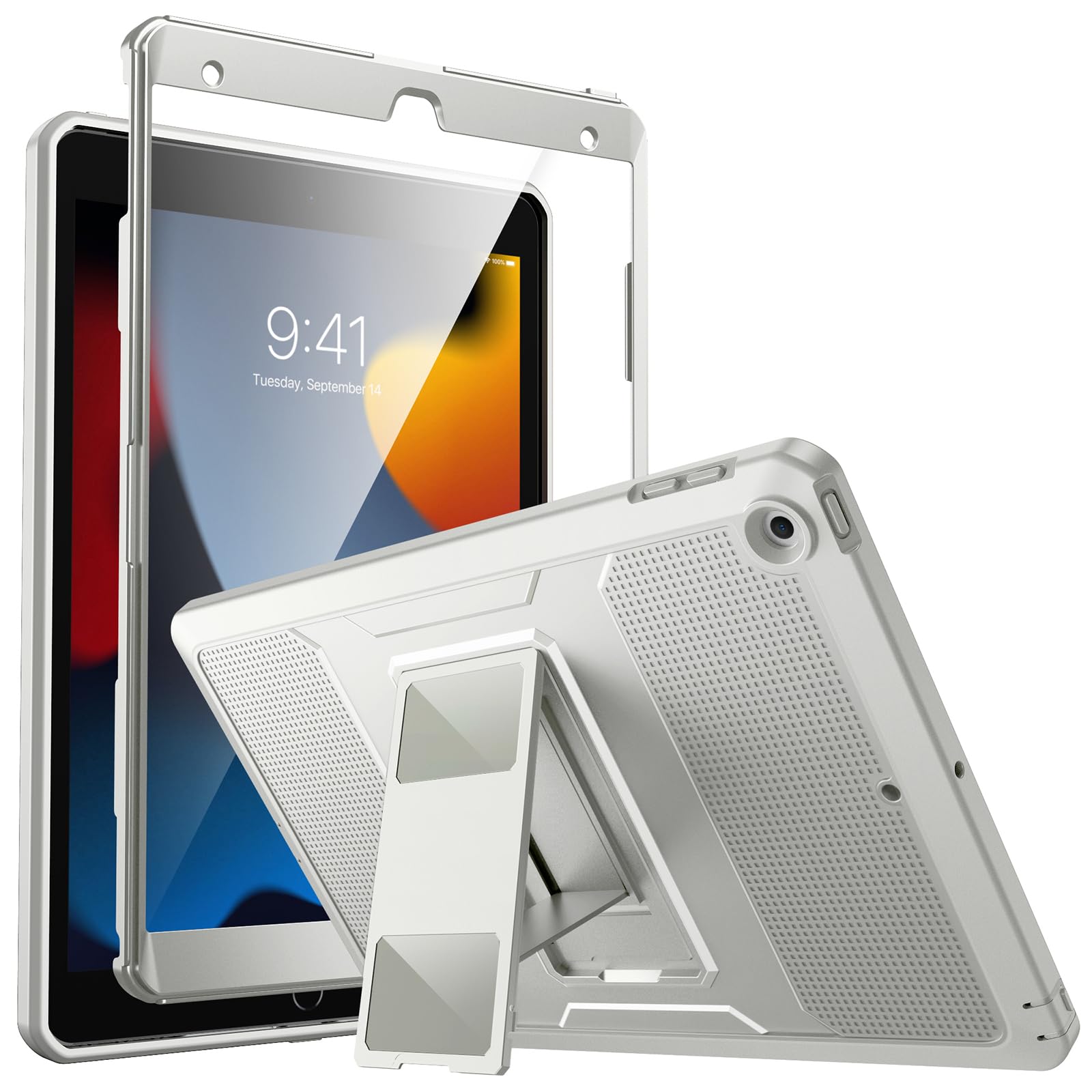 MoKo for iPad 10.2 Inch Case for iPad 9th Generation 2021/ iPad 8th Generation 2020/ iPad 7th Gen 2019, [Heavy Duty] Shockproof Full Protective Cover with Built-in Screen Protector, Light Gray