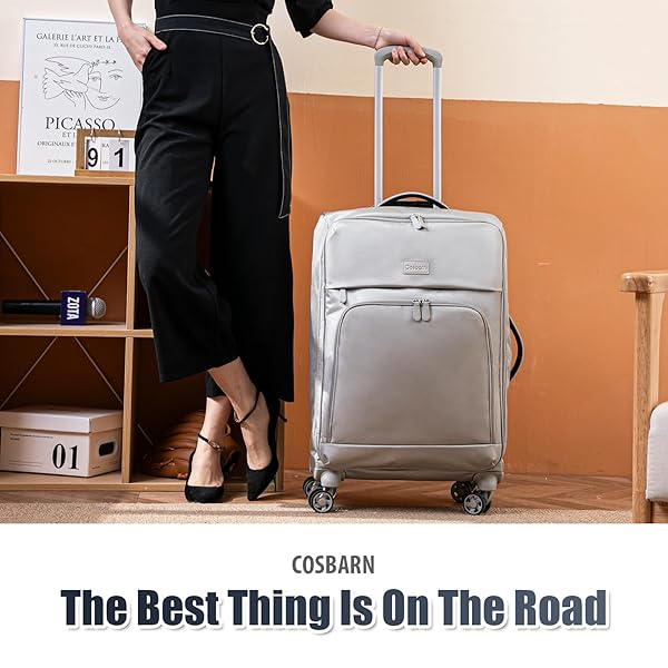 COSBARN 3 PIECE SOFTSIDE LUGGAGE SETS – LIGHTWEIGHT DURABLE SUITCASE WITH 360° SILENT SPINNER WHEELS & RETRACTABLE HANDLE, SOFTSHELL CARRY ON FOR BUSINESS/FAMILY TRAVEL (20IN/24IN/28IN)