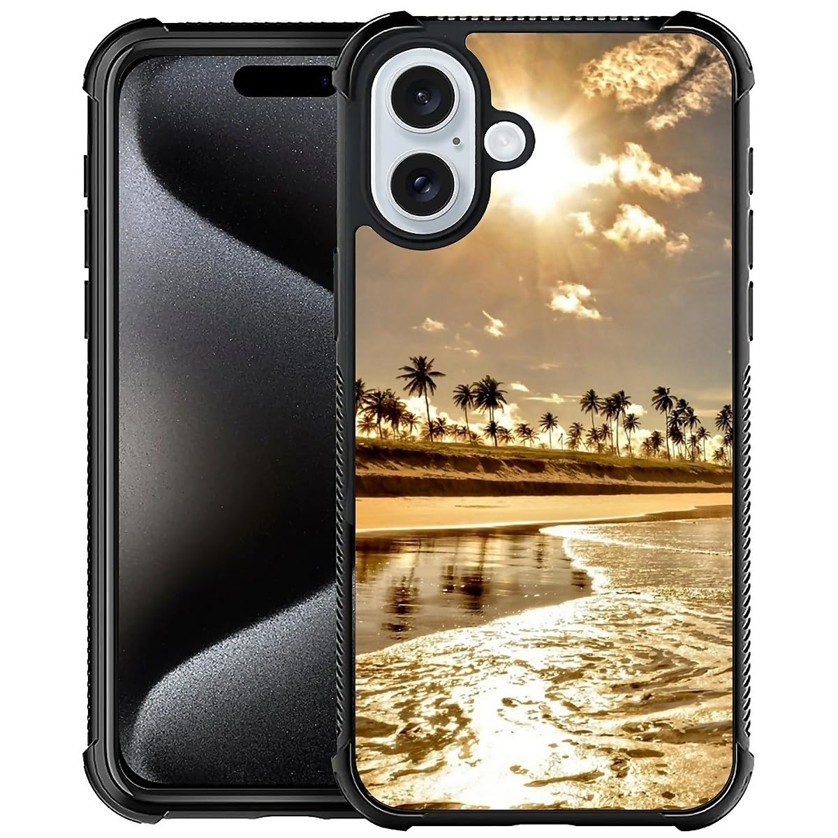 DJSOK Compatible with iPhone 16 Case，Design Pattern Back Bumper Anti Scratch Reinforced Corners Soft TPU Caver,Cases for Men Women-Gold Beach